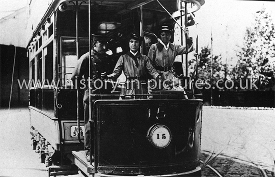 Conductresses learning to drive at the Walthamstow depot during WWI. c.1914-1918